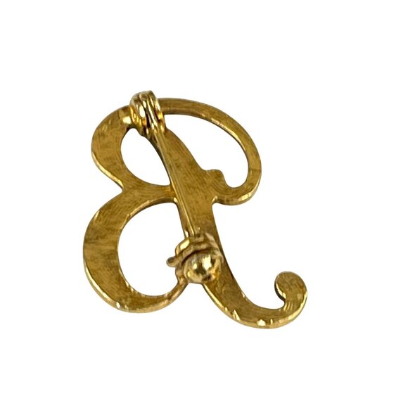 Gold-Tone "B" Initial Brooch Pin With Rhinestone Accents Textured Design - Picture 7 of 7